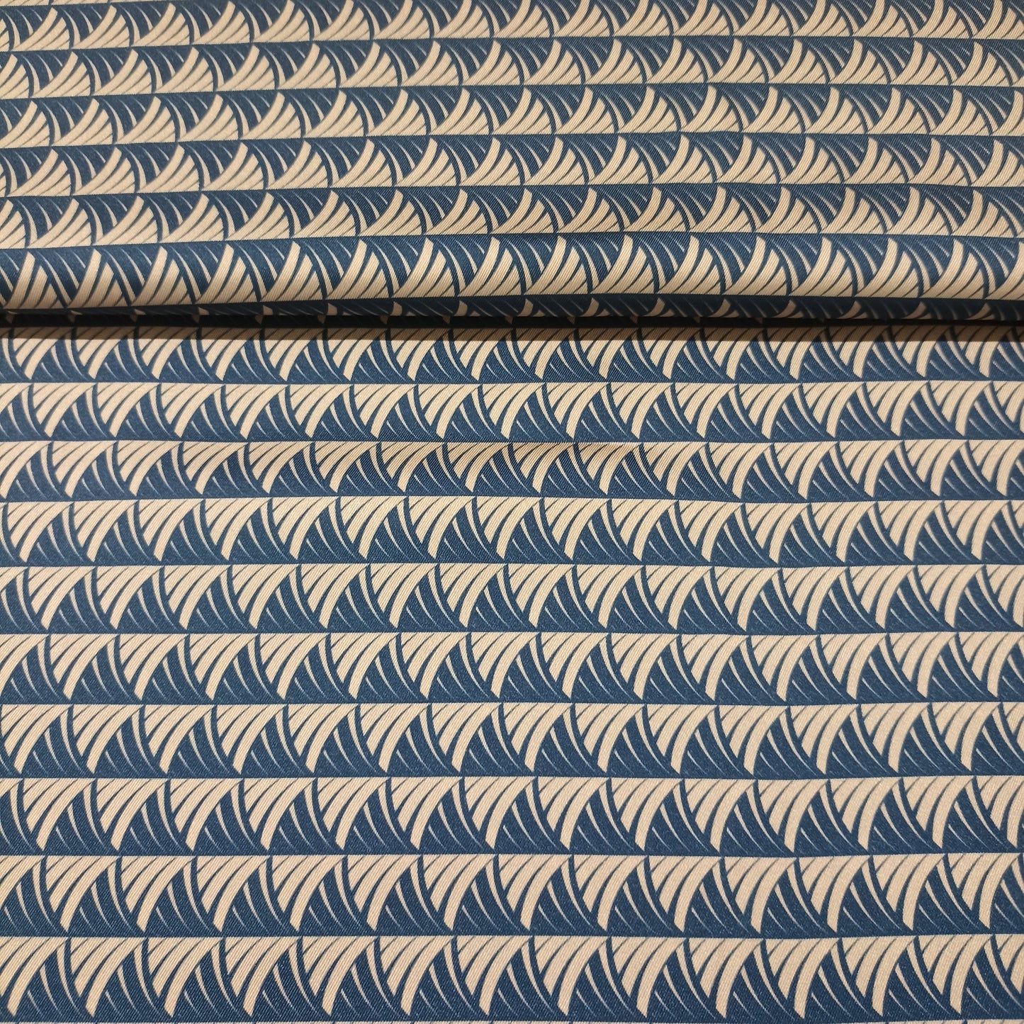 polyester grafisch blauw/ecru