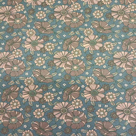 tricot retro bloemen op blauwe achtergrond