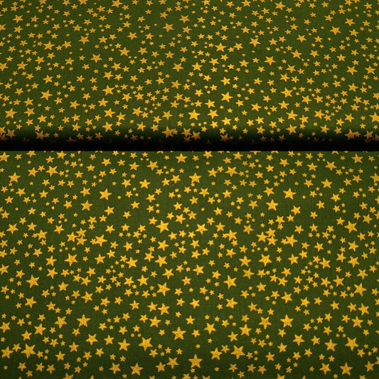 katoen kerst groen met gouden sterretjes