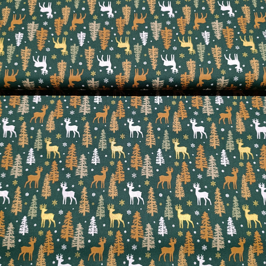 katoen kerst groen met rendieren